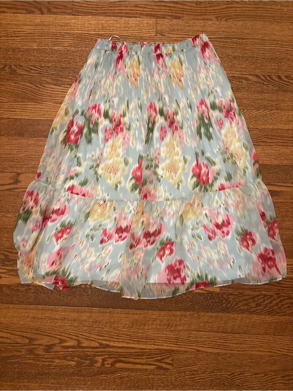 Floral Tiered Chiffon Maxi Skirt in Light Blue